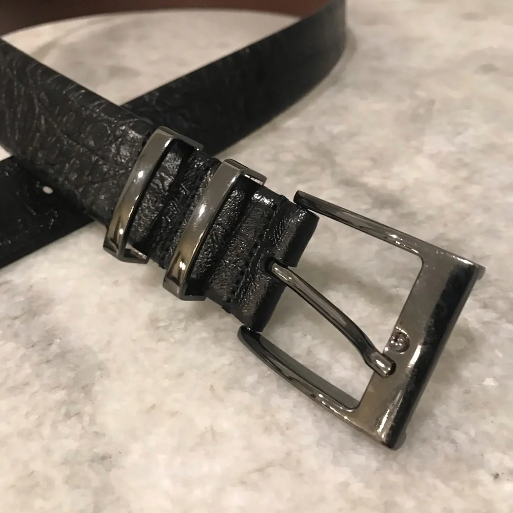 Mens Belt Size 38 Black Italian Leather Classic Minimalist Business‎ Preppy